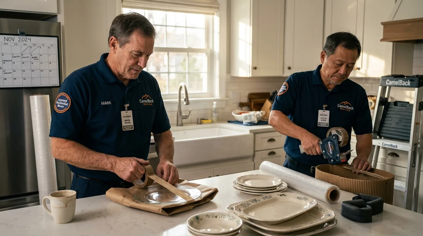 Professional crew packing kitchen dishware in Kettleman City, CA